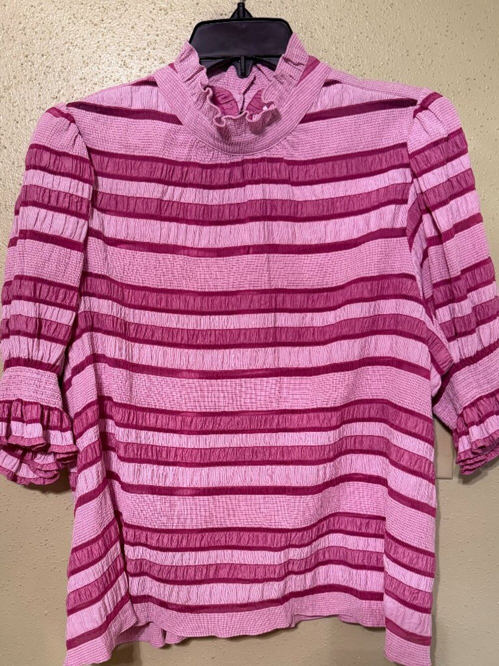 HUNTER BELL Monroe Top Lavender Stripe Bell Sleeve Blouse XL